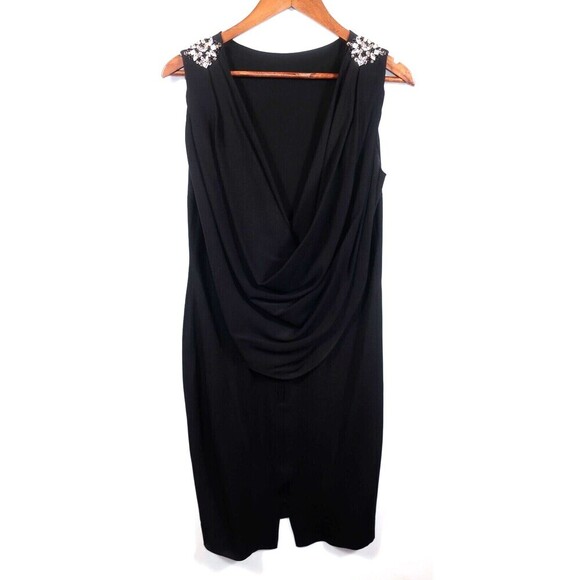 Vintage Adrienne Vittadini Black Open Back & Rhinestone Dress Class LBD Size 8 - Picture 3 of 10
